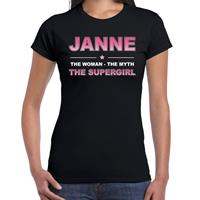 Bellatio Naam cadeau Janne - The woman, The myth the supergirl t-shirt Zwart