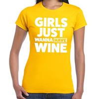 Bellatio Girls just wanna have Wine tekst t-shirt Geel