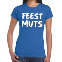 Bellatio Blauw fun tekst t-shirt - Feestmuts - voor dames