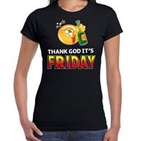 Bellatio Funny emoticon t-shirt thank God its friday Zwart