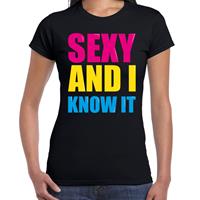 Bellatio Sexy and i know it fun tekst t-shirt Zwart