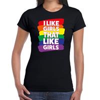 Bellatio Gay pride I like girls that like girls t-shirt Zwart