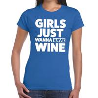 Bellatio Girls just wanna have Wine tekst t-shirt Blauw