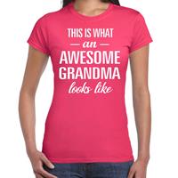 Bellatio Awesome grandma - geweldige oma cadeau t-shirt Roze