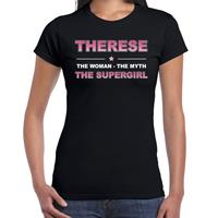 Bellatio Naam cadeau Therese - The woman, The myth the supergirl t-shirt Zwart