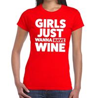Bellatio Girls Just Wanna Have Wine tekst t-shirt Rood