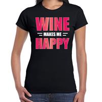 Bellatio Wine makes me happy / Wijn maakt me vrolijk drank t-shirt Zwart
