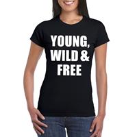 Bellatio Young, wild and free tekst t-shirt Zwart