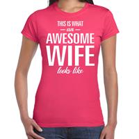 Bellatio Awesome wife - geweldige vrouw / echtgenote cadeau t-shirt Roze