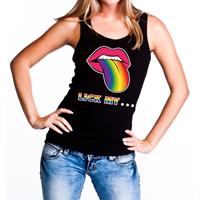Bellatio Lick my... gay pride tanktop/mouwloos shirt - Zwart