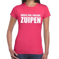 Bellatio Horen zien zwijgen ZUIPEN tekst t-shirt Roze