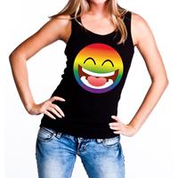 Bellatio Gay pride emoji/emoticon tanktop - regenboog tanktop Zwart