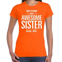 Bellatio Awesome sister tekst t-shirt oranje dames - dames fun tekst shirt Oranje