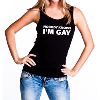 Bellatio Nobody knows i am gay gaypride tanktop/mouwloos shirt - Zwart