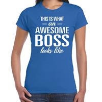 Bellatio Awesome Boss tekst t-shirt blauw dames - dames fun tekst shirt Blauw