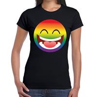 Bellatio Gay pride smile lachend in regenboog kleuren t-shirt Zwart