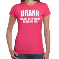 Bellatio Fun t-shirt - drank maakt meer kapot dan je aan kan - fuchsia Roze