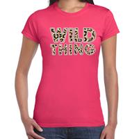 Bellatio Wild thing t-shirt met panter print fuchsia Roze