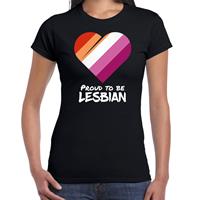 Bellatio T-shirt proud to be lesbian - Pride vlag hartje - Zwart