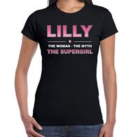 Bellatio Naam cadeau Lilly - The woman, The myth the supergirl t-shirt Zwart