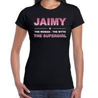 Bellatio Naam cadeau Jaimy - The woman, The myth the supergirl t-shirt Zwart