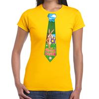 Bellatio Geel Paas t-shirt met paashaas stropdas - Pasen shirt voor dames - Pasen kleding