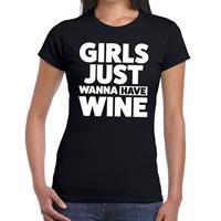 Bellatio Girls just wanna have Wine tekst t-shirt Zwart