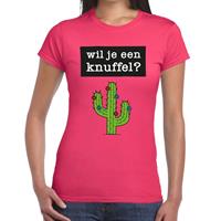 Bellatio Wil je een Knuffel tekst t-shirt Roze