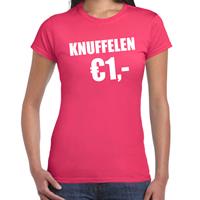 Bellatio Fun t-shirt - knuffelen 1 euro - Roze