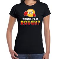 Bellatio Funny emoticon t-shirt Wanna play rough Zwart