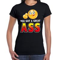 Bellatio Funny emoticon t-shirt you got a great ass Zwart