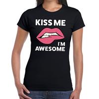 Bellatio Kiss me i am awesome t-shirt Zwart