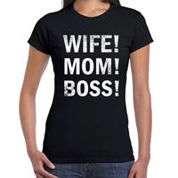 Bellatio Wife Mom Boss fun tekst t-shirt Zwart
