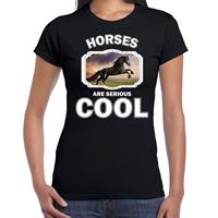 Bellatio Dieren paarden t-shirt zwart dames - horses are serious cool shirt - cadeau t-shirt Zwart