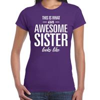 Bellatio Awesome sister tekst t-shirt paars dames - dames fun tekst shirt Paars