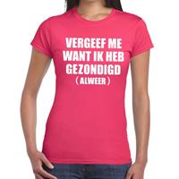 Bellatio Vergeef me tekst t-shirt Roze