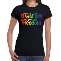 Bellatio Gay pride World gay freedom t-shirt - Zwart