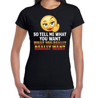 Bellatio Funny emoticon t-shirt So tell me what you want Zwart