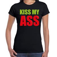 Bellatio Kiss my ass fun tekst t-shirt Zwart