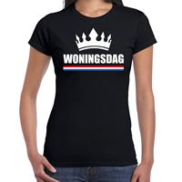 Bellatio Koningsdag t-shirt Woningsdag met witte kroon voor dames - Zwart