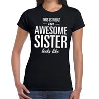 Bellatio Awesome sister tekst t-shirt zwart dames - dames fun tekst shirt Zwart
