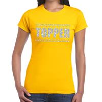 Bellatio Geel Topper shirt in zilveren glitter letters dames - Toppers dresscode kleding