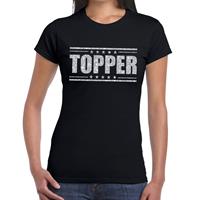 Bellatio Zwart Topper shirt in zilveren glitter letters dames - Toppers dresscode kleding