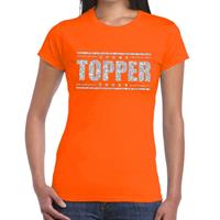 Bellatio Oranje Topper shirt in zilveren glitter letters dames - Toppers dresscode kleding
