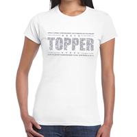 Bellatio Wit Topper shirt in zilveren glitter letters dames - Toppers dresscode kleding