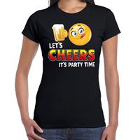 Bellatio Funny emoticon t-shirt lets cheers its party time Zwart