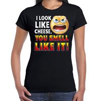 Bellatio Funny emoticon t-shirt I look like cheese you smell like it Zwart