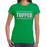 Bellatio Groen Topper shirt in zilveren glitter letters dames - Toppers dresscode kleding