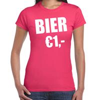 Bellatio Fun t-shirt - bier 1 euro Roze