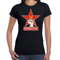Bellatio T-shirt Revolution met hamer en sikkel voor dames - Zwart